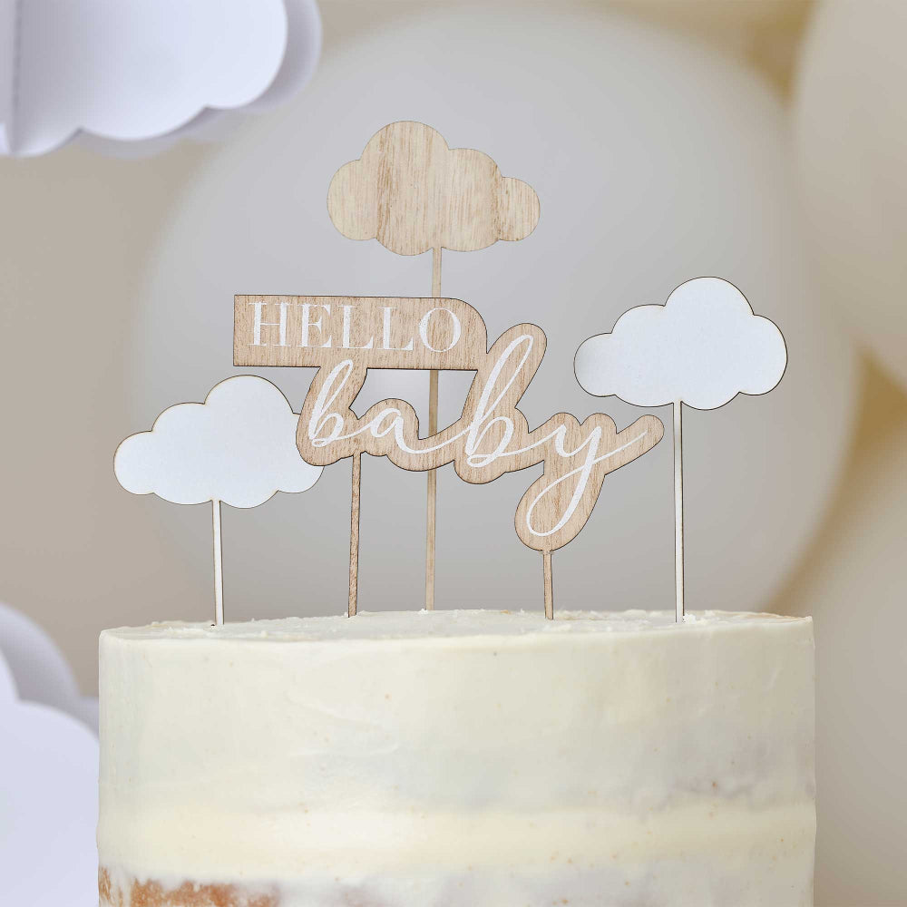 Hello Baby Wooden Cake Topper Set - 4PC.