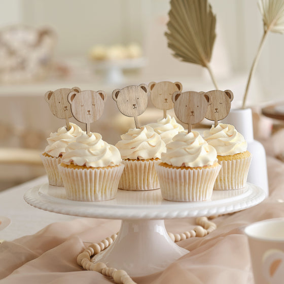 Teddy Bear Cupcake Toppers with wooden pick