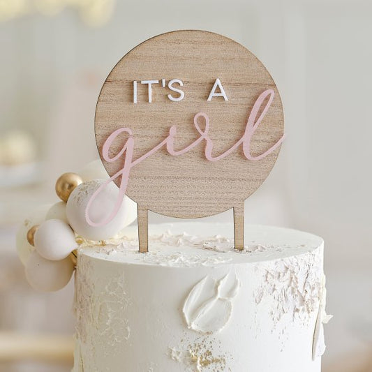 Teddy Bear It's a Girl Wooden Cake Topper.