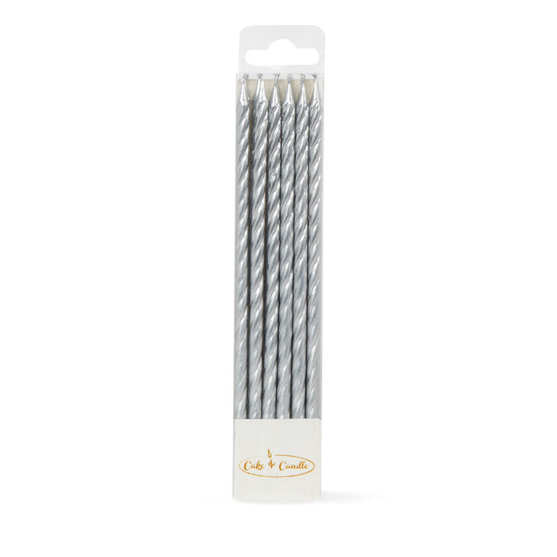 Cake & Candle Silver Spiral Candles - Pack of 12