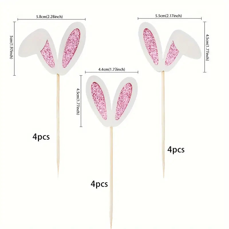 12PC Easter Bunny Ears Cupcake Toppers.