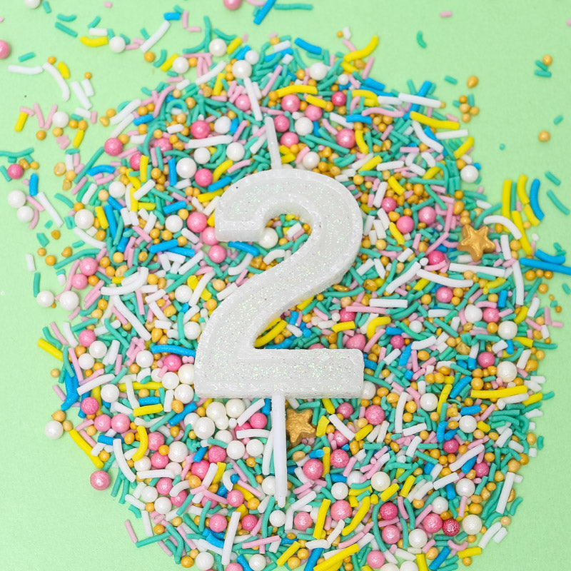 Mini Glitter Candle White - Number 2