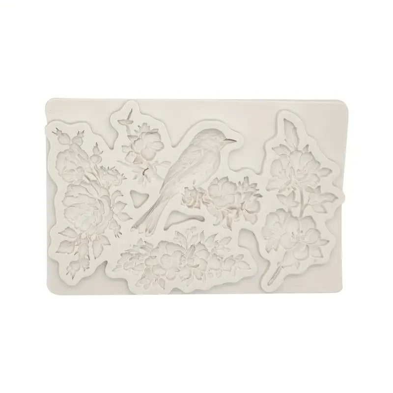 Elegant Floral and Bird Silicone Mould S657