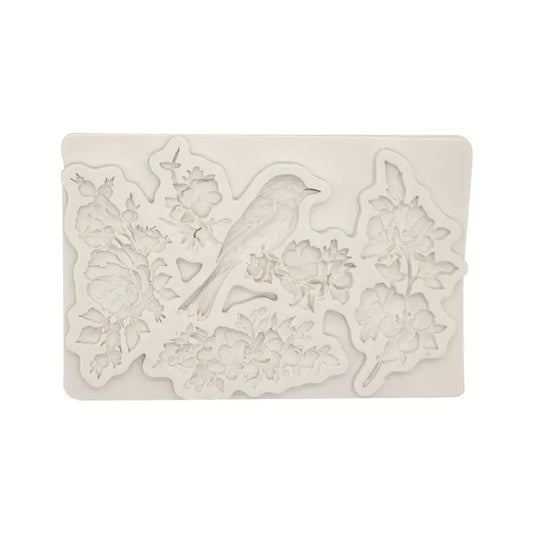 Elegant Floral and Bird Silicone Mould S657