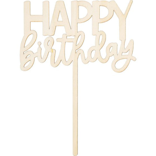 Wooden Happy Birthday Cake Topper