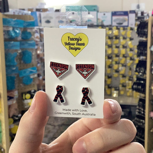 Tracey's Yellow Heart Designs -  Football Essendon Earring