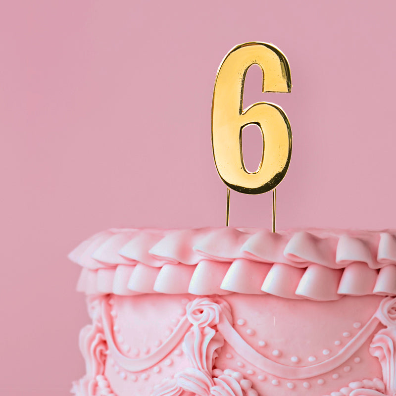 Metal Gold Number Cake Topper Bold - 6