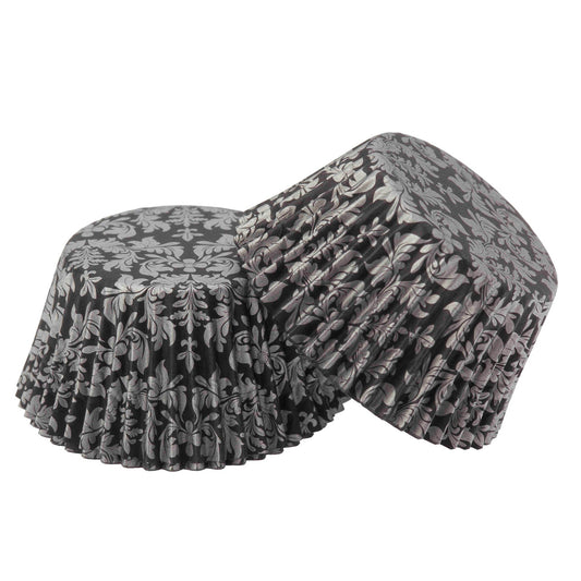 High Tea Silver / Black Paper Baking Cups 100pk