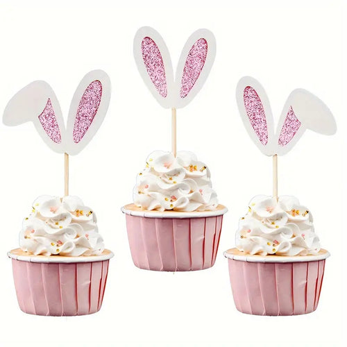 12PC Easter Bunny Ears Cupcake Toppers