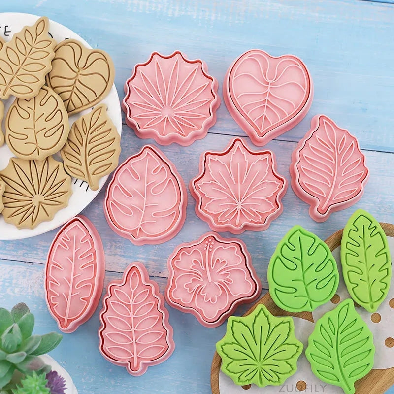 V1 - Assorted Leaves Cookie Cutter and Stamp - 8 Piece Set.