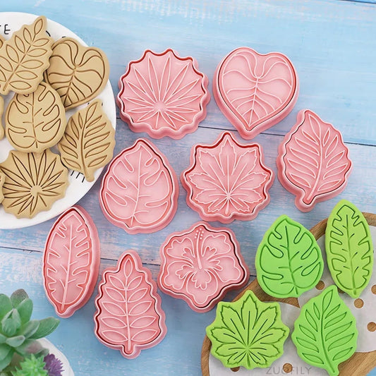 V1 - Assorted Leaves Cookie Cutter and Stamp - 8 Piece Set.