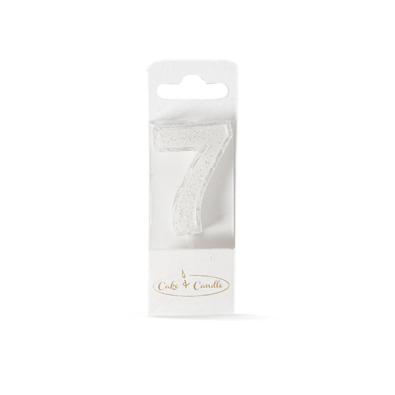 Mini Glitter Candle White - Number 7