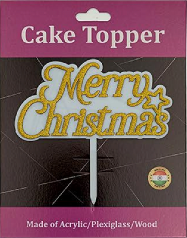 Merry Christmas Acrylic Cake Topper - Gold/White