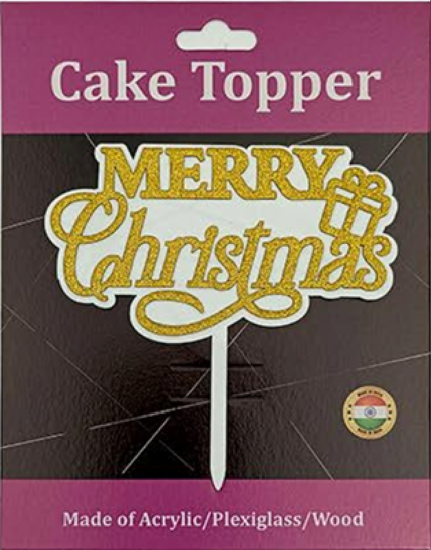 Merry Christmas Cake Acrylic Topper - White/Gold