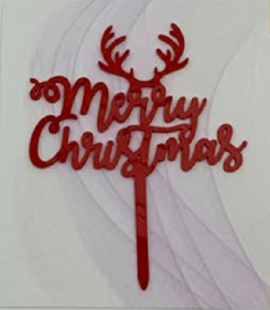 Merry Christmas with Antlers Cake Picks 10pk - Red