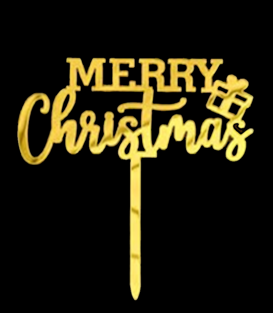 Merry Christmas with Present Cake Picks 10pk - Gold