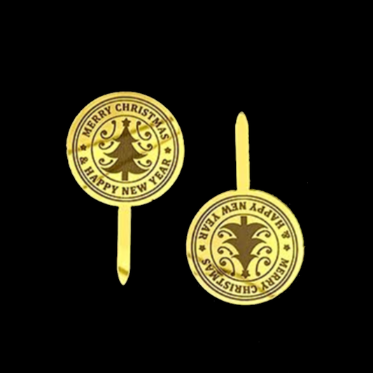 Merry Christmas and Happy New Year Cake Picks 20pk - Gold