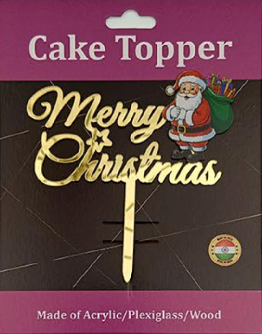 Merry Christmas with Santa Acrylic Cake Topper - Gold