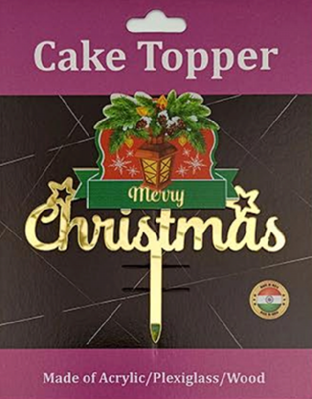 Merry Christmas Lantern Acrylic Cake Topper - Gold