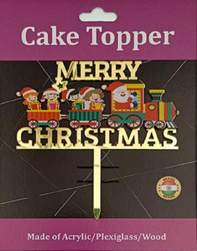 Merry Christmas Train Acrylic Cake Topper - Gold