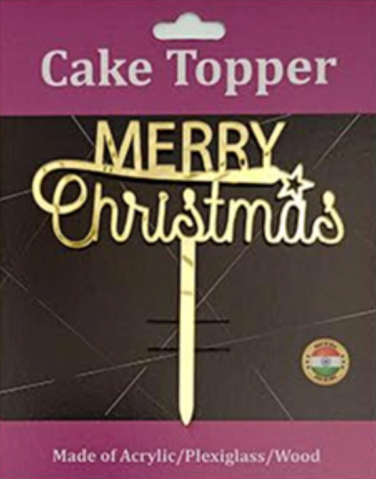 Merry Christmas Acrylic Cake Topper - Gold