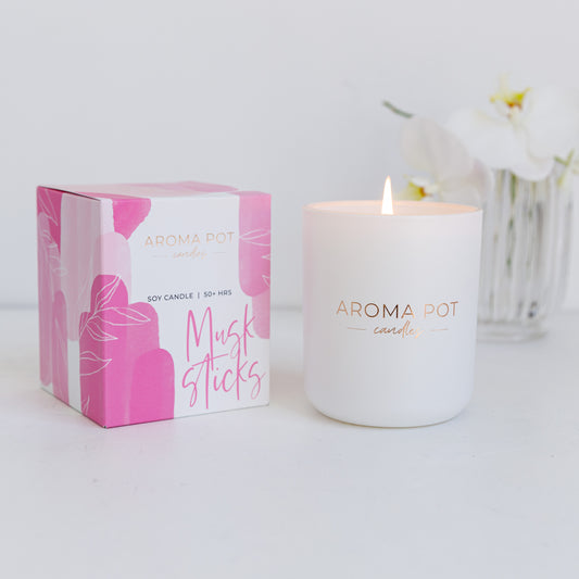 Aroma Pot Classic scented soy candle | Musk Sticks | 50+hrs