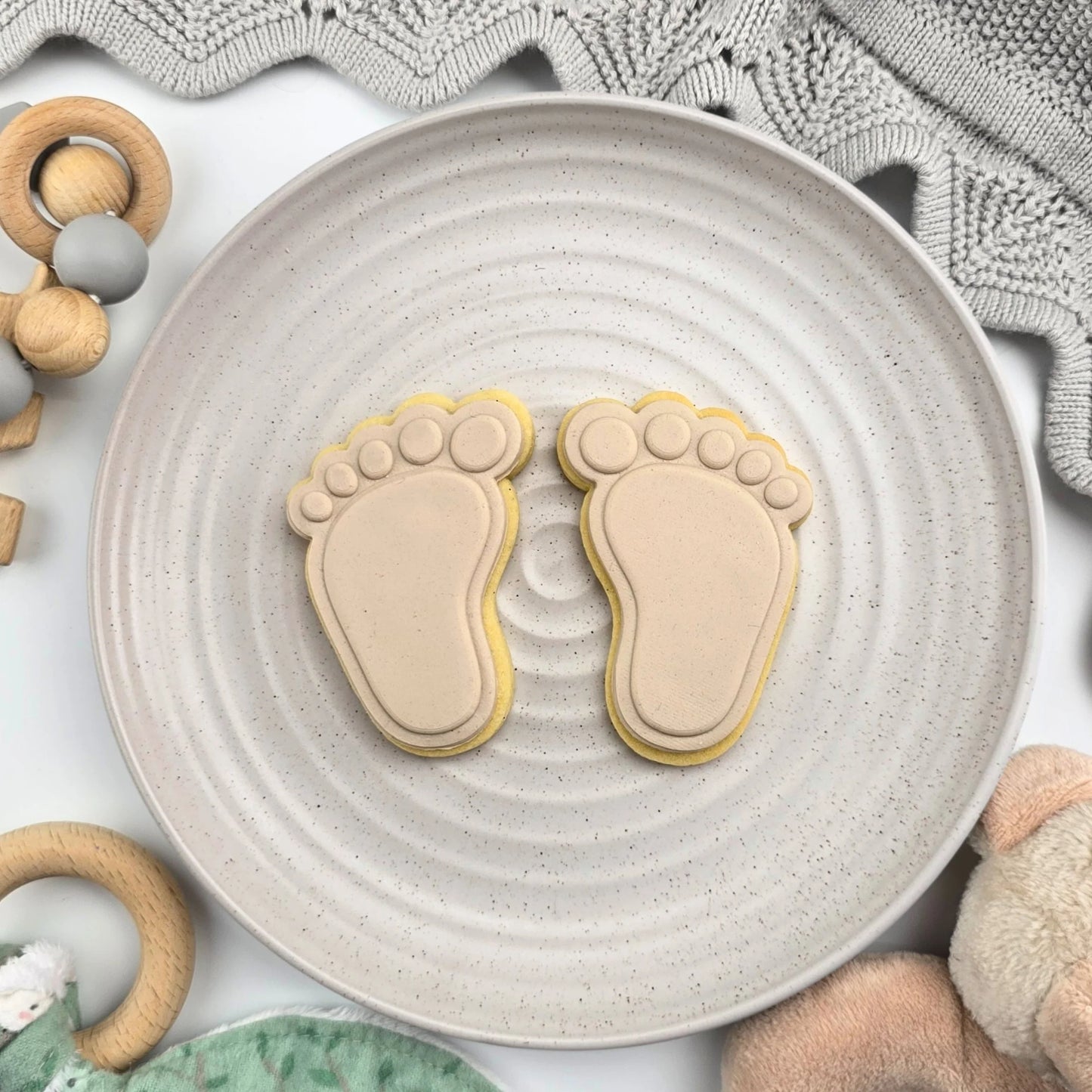 Custom Cookie Cutters Cutter and Embosser Set - Baby Foot Pair.