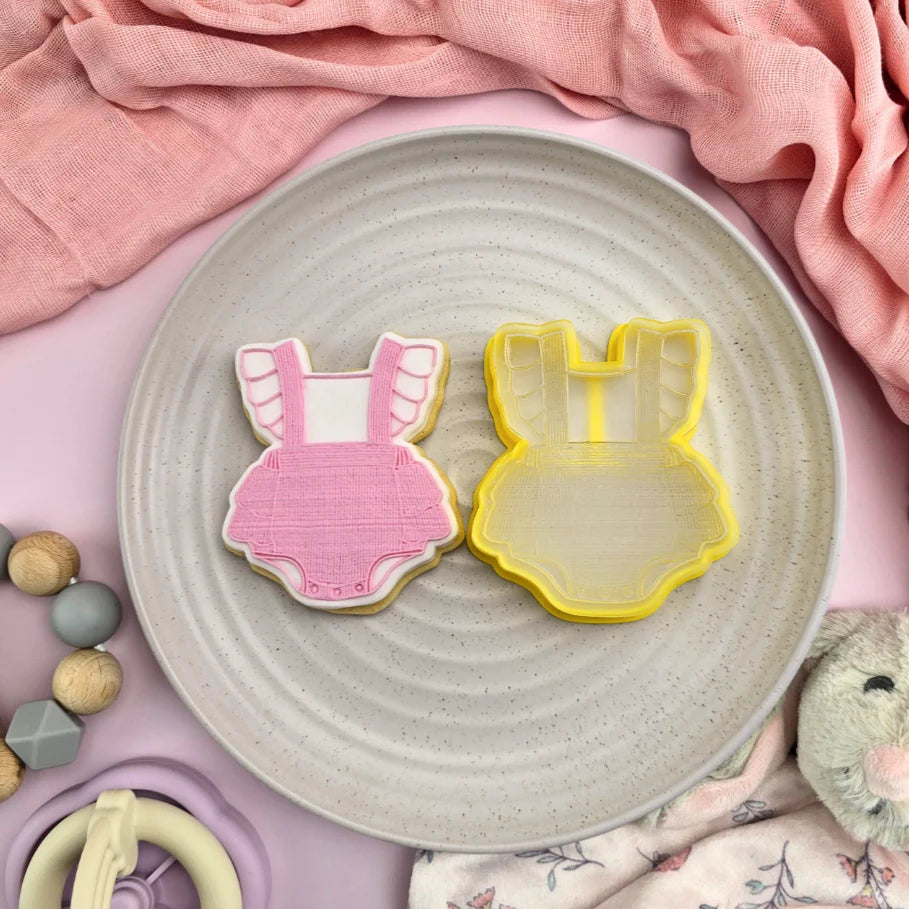 Custom Cookie Cutter - Baby Frilly Romper Cutter and Debosser Set.