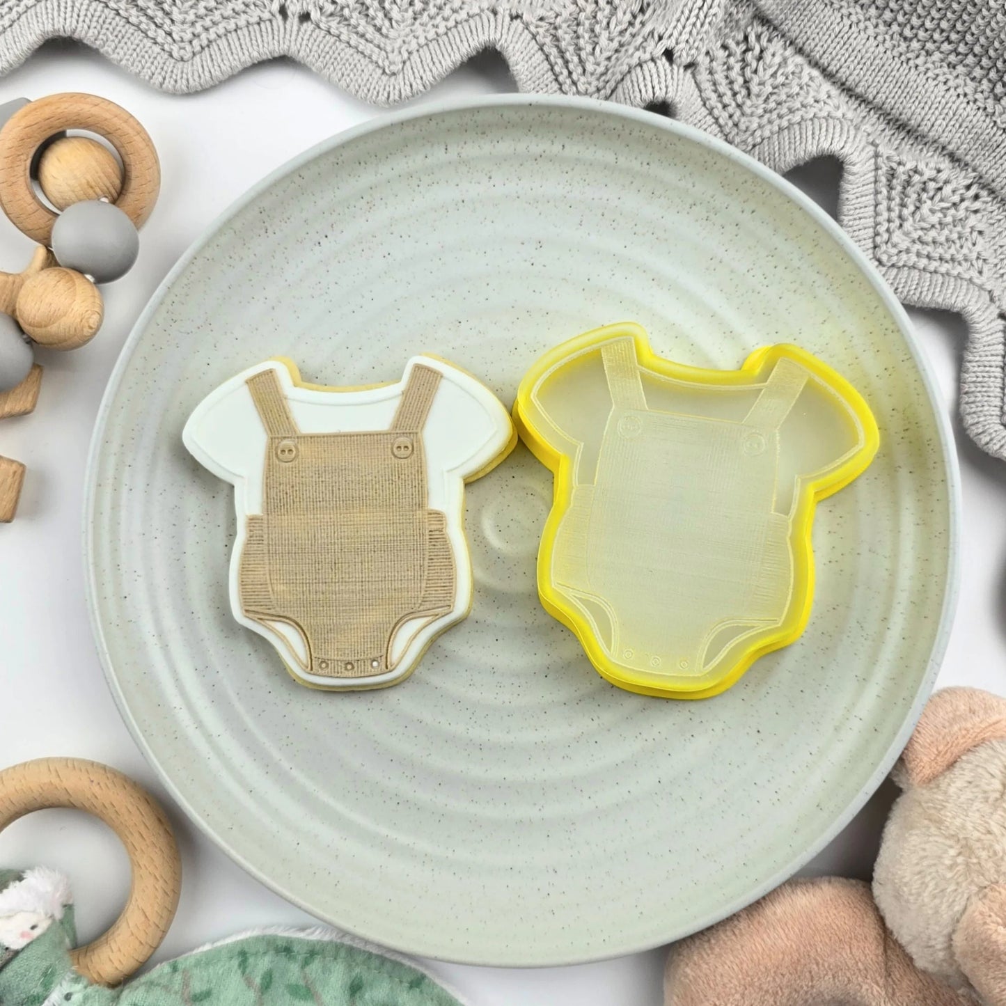 Custom Cookie Cutter - Baby Overalls Romper Cutter and Debosser Set.