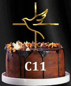 Acrylic Cake Topper - Dove and Cross - Gold