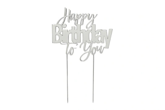 Cake & Candle - Happy Birthday To You Topper - Silver