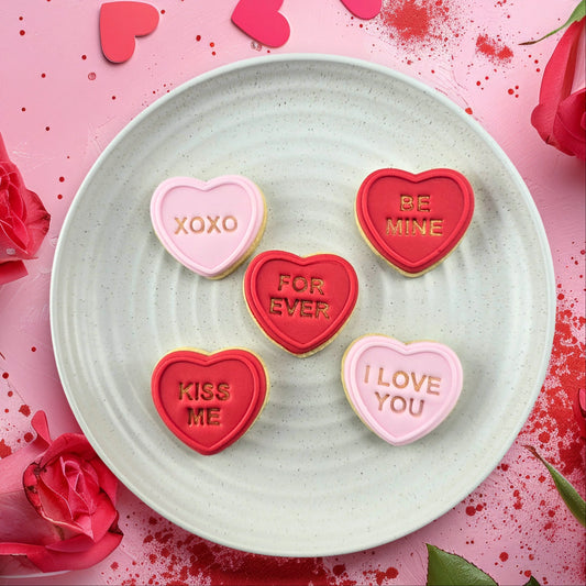 Custom Cookie Cutters Embosser - Candy Heart I Love You Set.