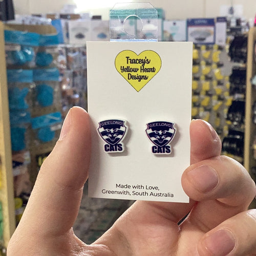 Tracey's Yellow Heart Designs -  Football Geelong Cats Earring