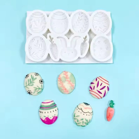 Silicone Mould - Assorted Easter Egg, Bunny & Carrots - S380