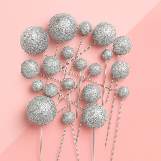 Iconic - Glitter Silver - Ball Toppers - 20PCS