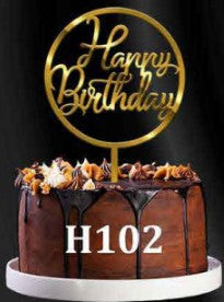 Acrylic Cake Topper - Happy Birthday Round - Gold
