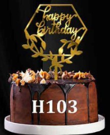 Acrylic Cake Topper - Happy Birthday Geometric / Leaves - Gold