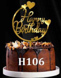 Acrylic Cake Topper - Happy Birthday Half Round/ Hearts - Gold