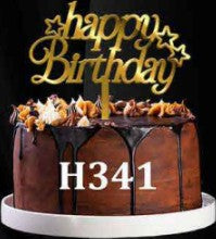 Acrylic Cake Topper - Happy Birthday with Stars - Gold