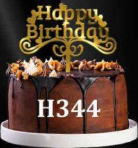 Acrylic Cake Topper - Happy Birthday with Hearts - Gold