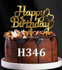 Acrylic Cake Topper - Happy Birthday with Hearts - Gold
