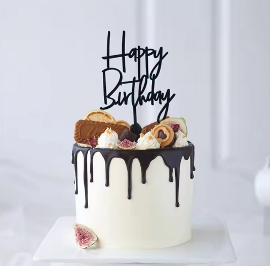 Happy Birthday Swirl Font V2 Topper - Black