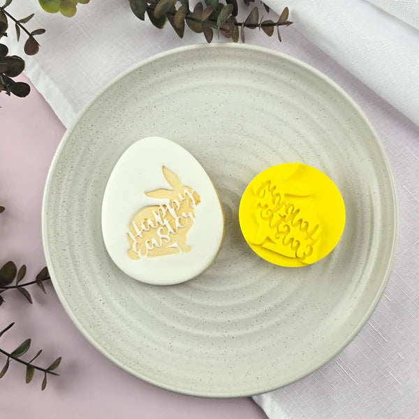 Custom Cookie Cutters Embosser - Happy Easter Bunny.