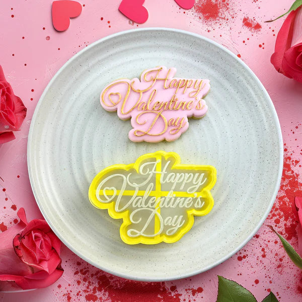 Custom Cookie Cutter - Happy Valentine's Day Cutter & Debosser Set