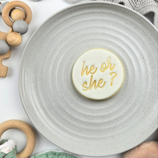 Custom Cookie Cutters Embosser - He or She?.