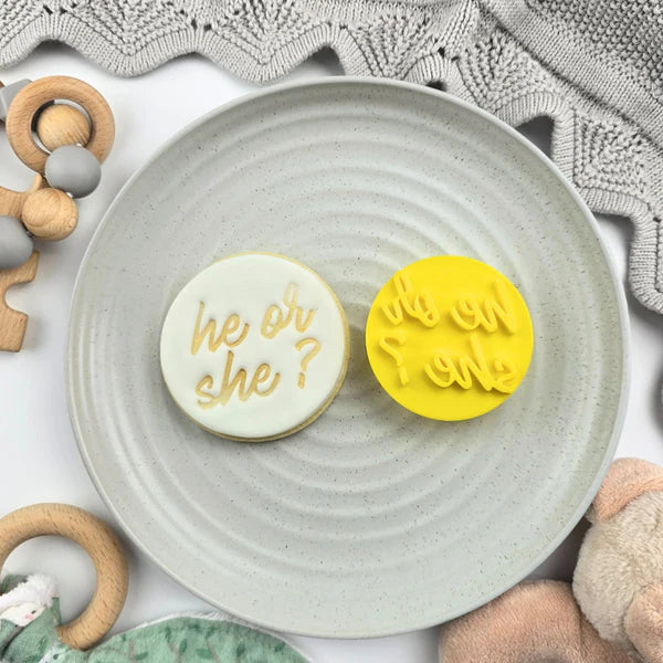 Custom Cookie Cutters Embosser - He or She?.