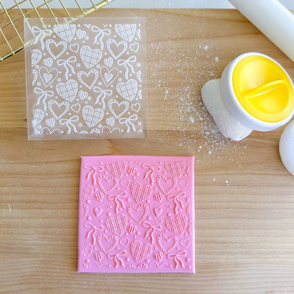 Custom Cookie Cutters - Hearts & Bows Pattern Plate.