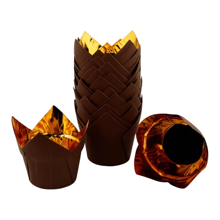 Iconic - 25Pk Brown Foil Tulip Muffin Liners