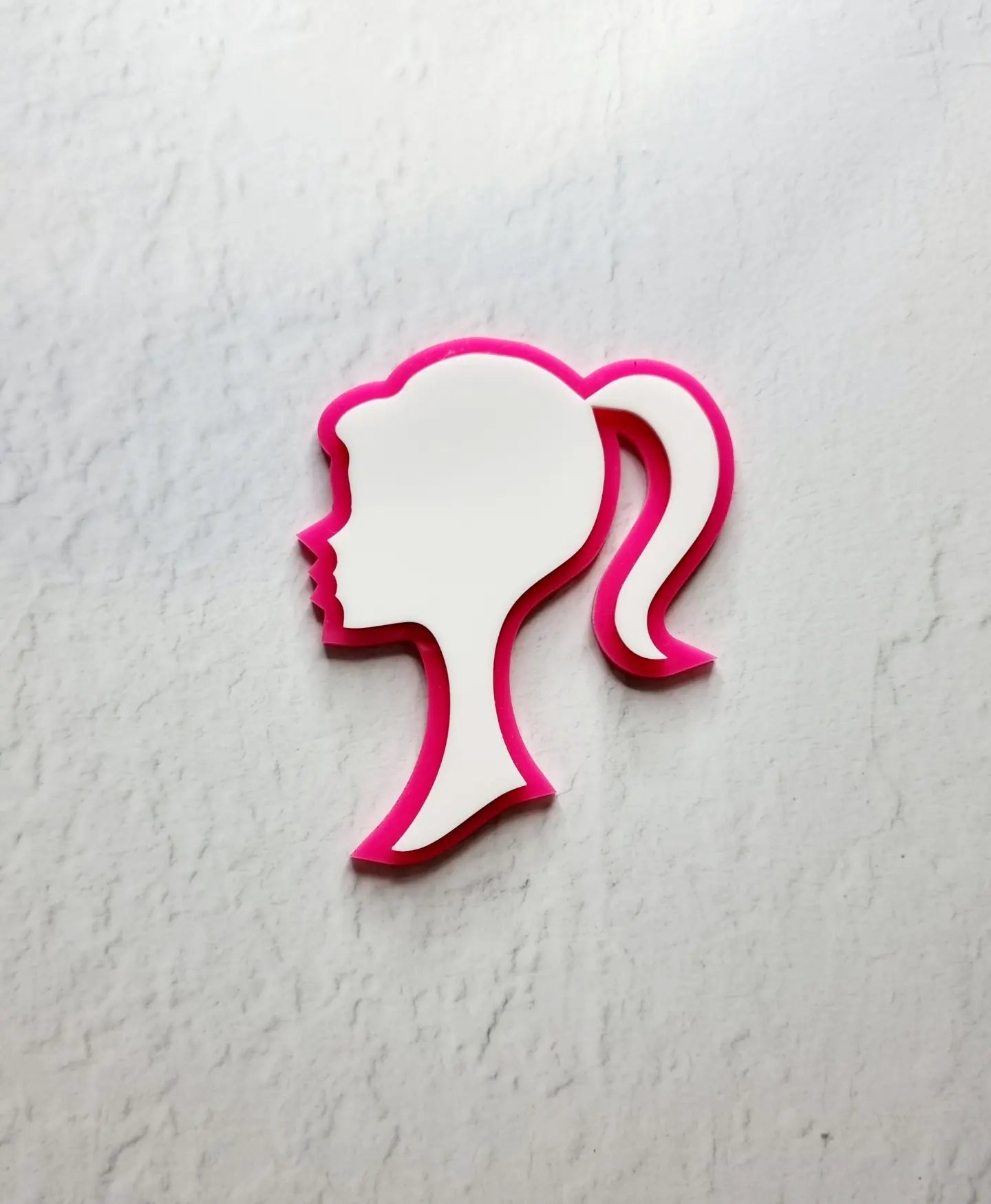 Acrylic Barbie Logo Head Fropper - Hot Pink and White.