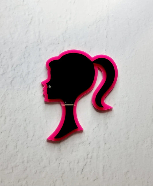 Acrylic Barbie Logo Head Fropper - Hot Pink and Black.